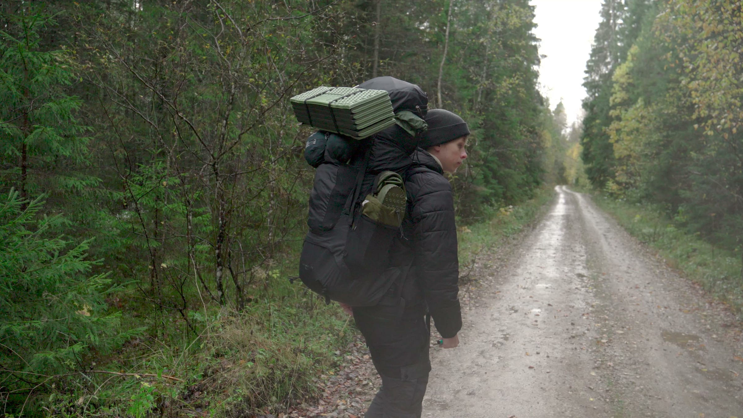 Back on the forest road with a full pack
