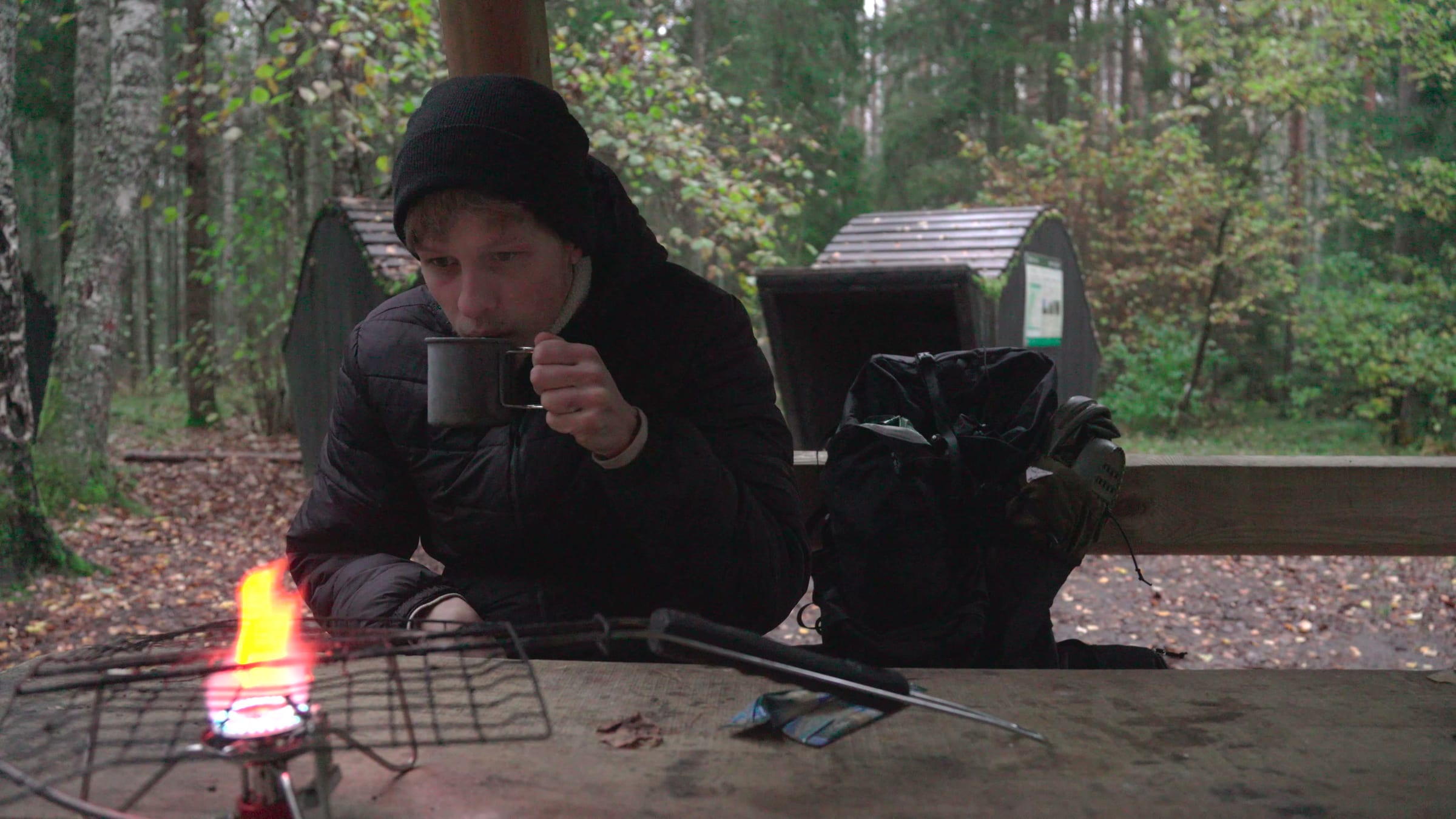 Morning coffee at the shelter