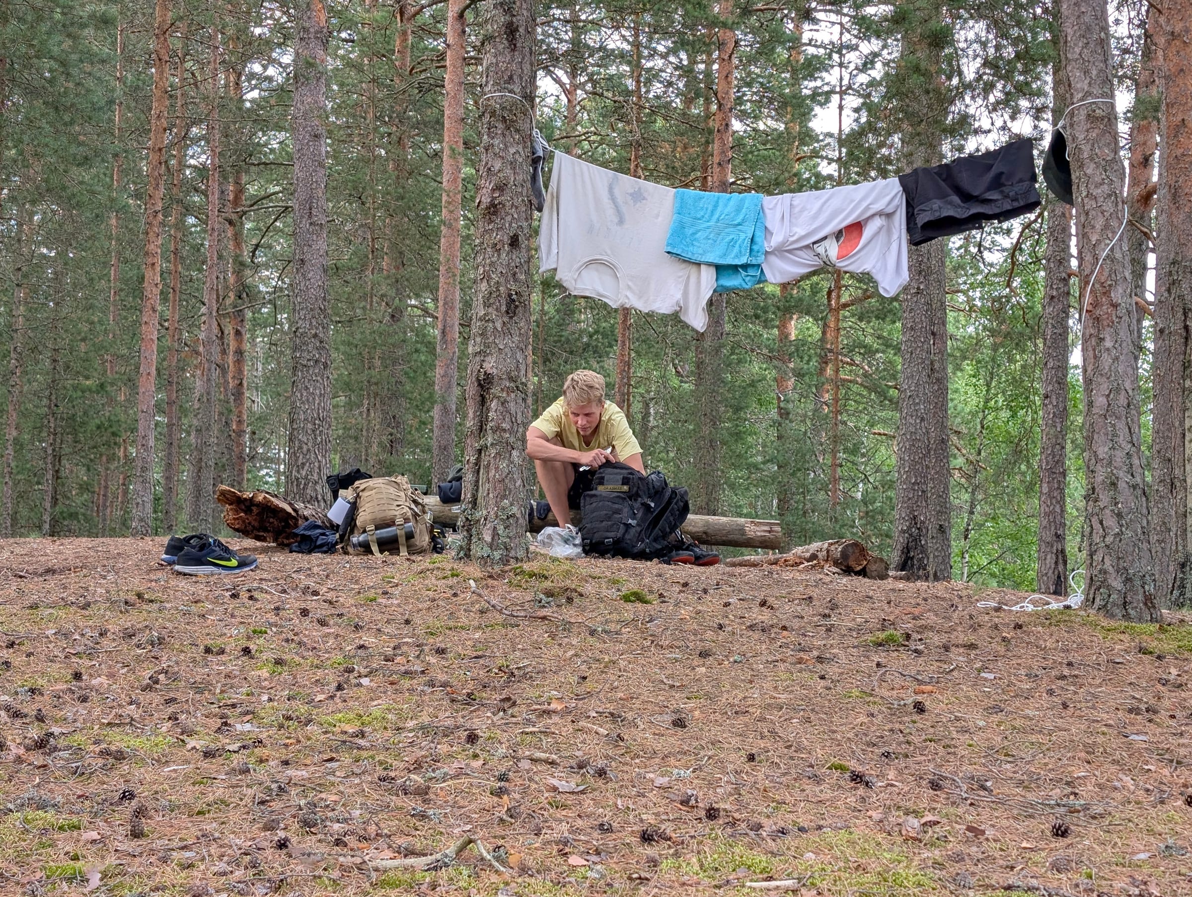 Camp: laundry up, dinner on