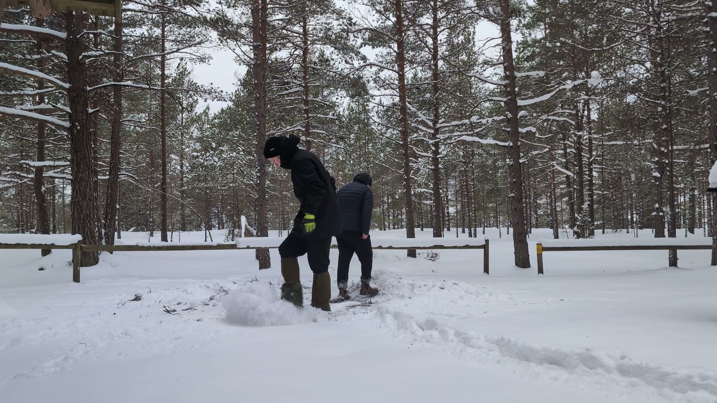 Clearing snow and raising the tent